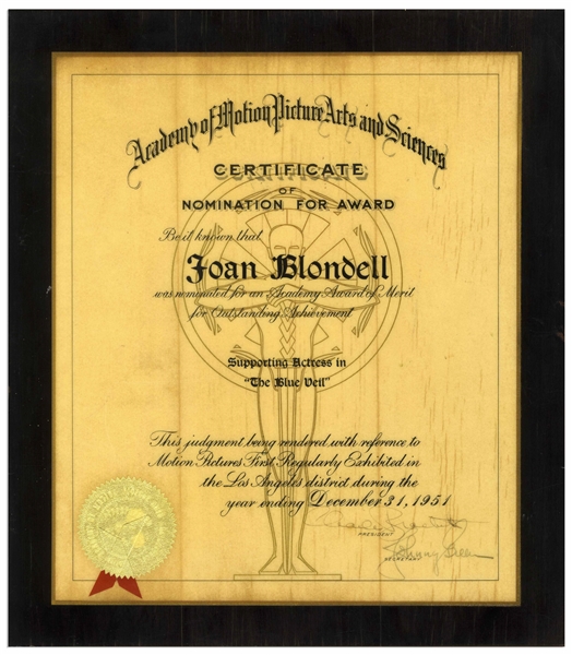 Joan Blondell's Academy Award Nomination for the Film ''The Blue Veil''